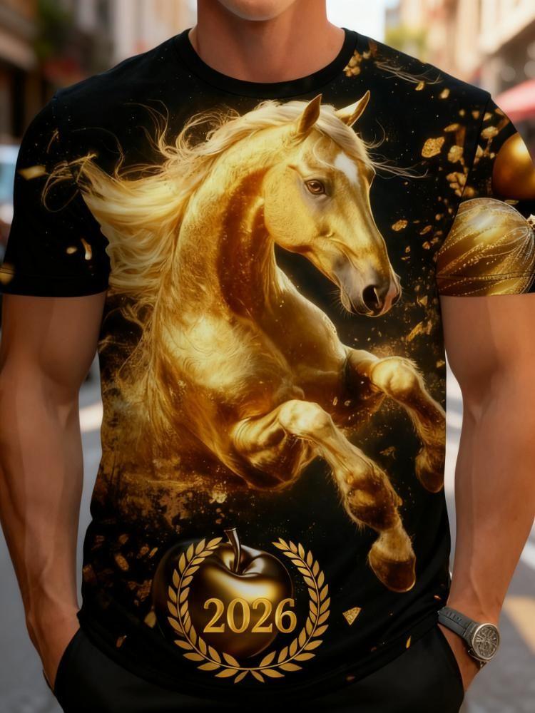 Summer Horse Animal 3D Printed T-shirt Men's Fashion Casual Short Sleeve Top Street Harajuku Casual Comfortable O-neck Clothing
