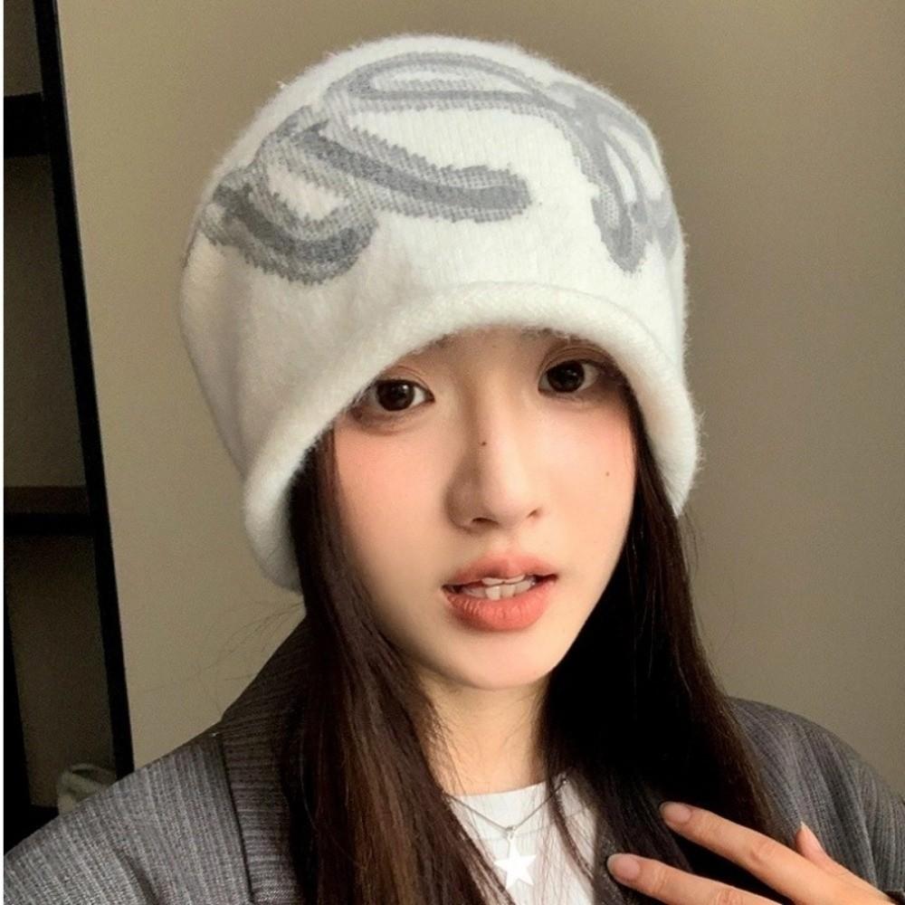 Autumn Winter Warm Lazy Cap Knitted Small Face Cold Hat Retro Slouchy Beanie Cap  Wrap Head Cap