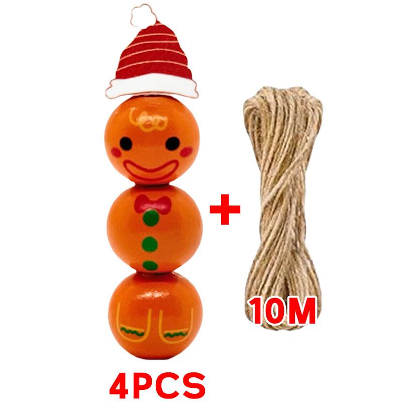 Christmas Snowman Wooden Beads Set DIY Xmas Tree Hanging Pendants Winter Santa Ornaments Creative Handmade Wood Loose Bead Decor