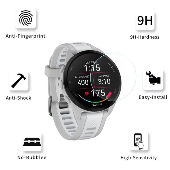 Gehärtetes Glas für Garmin Forerunner 165 / Forerunner 165 Music [2er-Pack] Phonillico Kratzfester Displayschutz für Uhren