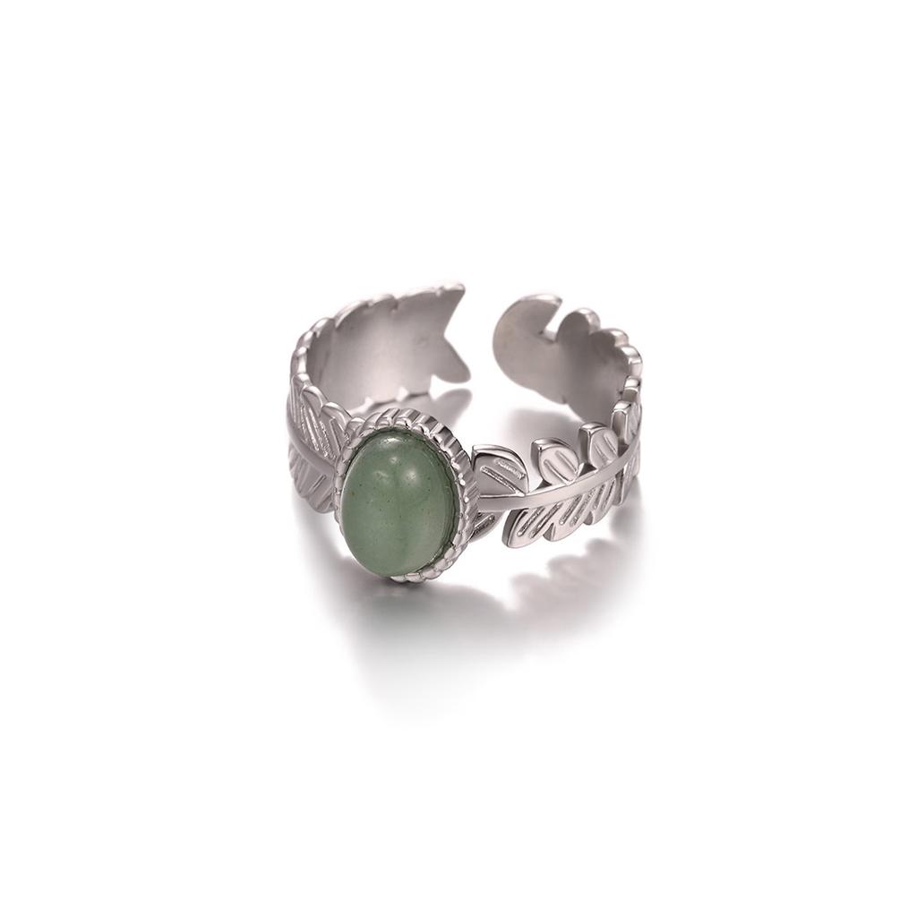 Vintage Green Stone Open Stainless Steel Rings For Women Fashion Gold Color Flower Zircon Ring Jewelry Aesthetic Anillos Gift