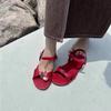Leather Flat Beach Shoes Buckle with Red Cool Slippers Female Summer Fashion Roman Style Fairy Style Word with Sandals