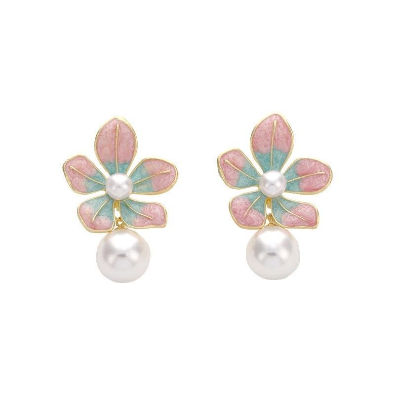 Pinkdudu Blume Zinklegierung Ohrringe Einfache Glas Tropfen Harz Perle Trendige Hängeohrringe Damen Schmuck PD2273