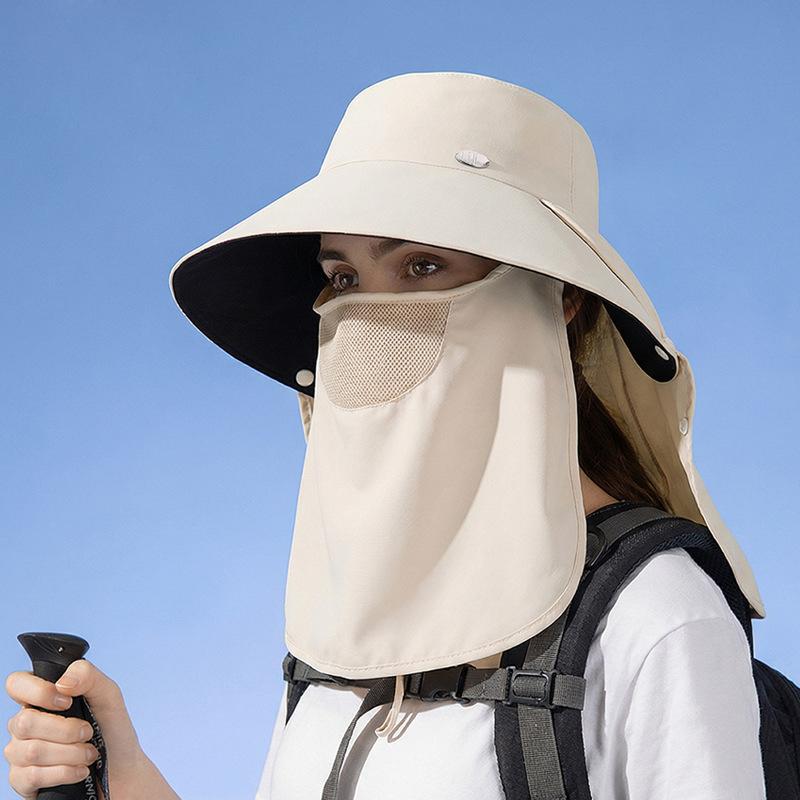 Spring Summer Sun Hat Women's Outdoor Cycling Removable Mask Sunscreen Hat Big Hat Brim Shawl Neck Protection Fisherman Hat