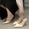 Eilyken New Crystal Diamond Mules Slipper Women Elegant Pointed Toe Thin High Heels Dress Ladies Shoes