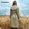 Cinemore Autumn Long Trench Coat for Women Casual Windbreaker Jacket Double Breasted Lapel Belted Overcoat Female Chic Lady Coat
