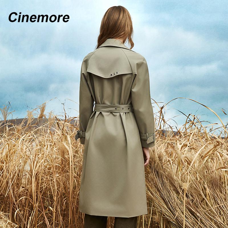 Cinemore Autumn Long Trench Coat for Women Casual Windbreaker Jacket Double Breasted Lapel Belted Overcoat Female Chic Lady Coat
