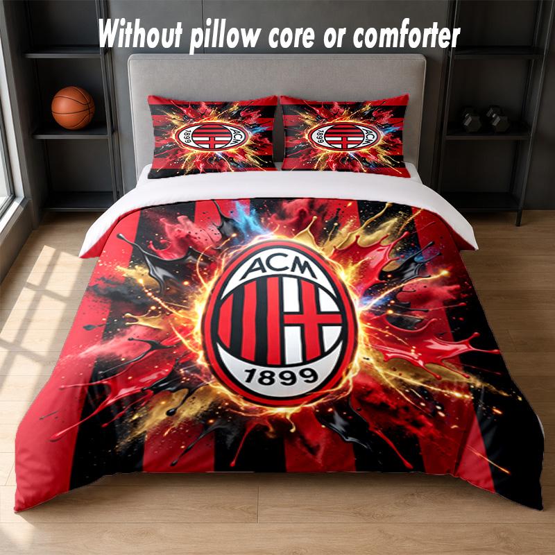 AC Mailand Design Bett Bettwäsche Set 1 Bettbezug + 2 Kissenbezüge Weich Atmungsaktiv Haushalt Bettwäsche