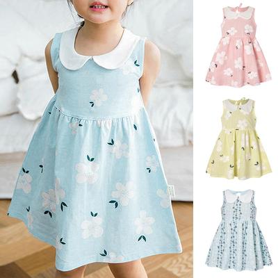 Vestido de princesa con cuello de muñeca para niñas, vestido de playa sin mangas para bebés y niños