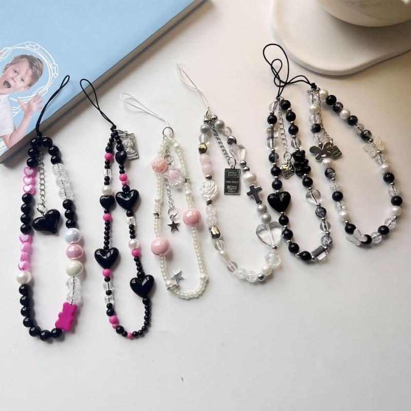 Creative Love Heart Mobile Phone Lanyard Keychain Lovely Charm Pendant Fashion Accessory for Trendy Girls Daily Use
