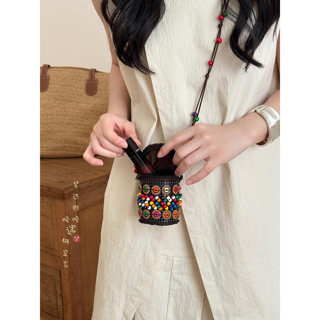 2025 New Bohemian Ethnic Style Handmade Coconut Shell Mini Coin Purse - Vintage & Unique Design Hand - Woven for Women