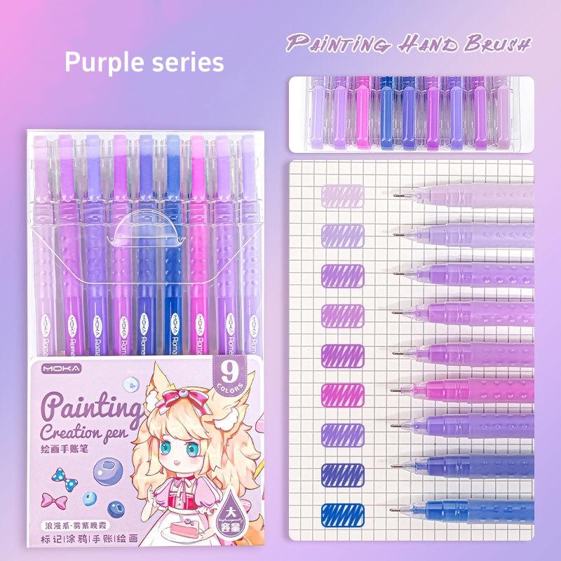 9pcs Romantic Multi Color Pens Set Gel Ink Vintage Marker Liner 0.5mm Ballpoint Stationery Gift