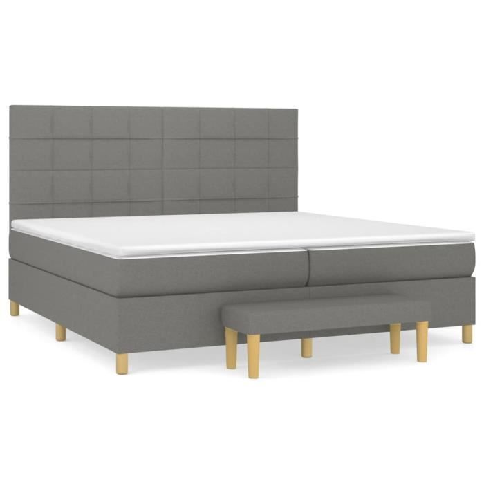 3137182 vidaXL Lit à sommier tapissier avec matelas Gris foncé 200x200cm Tissu