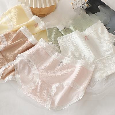 Cremefarbene Mädchenunterwäsche Süße Spitzen Slips Reine Baumwolle Hautfreundlich Atmungsaktiv Beutel Hüfte Hochelastisch Mittelhoch geschnittene Unterwäsche für Frauen Slips