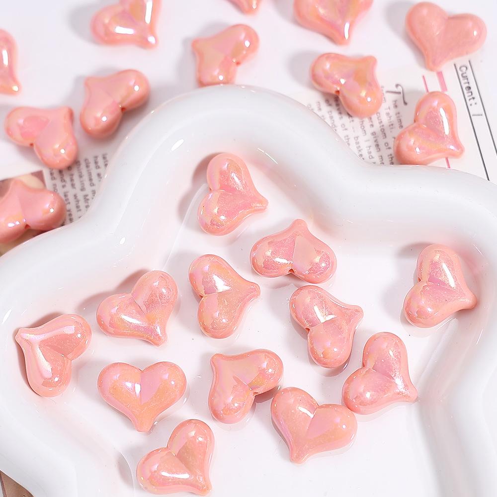 Peach Electroplated Heart Acrylic Beads for DIY Jewelry and Phone Chains