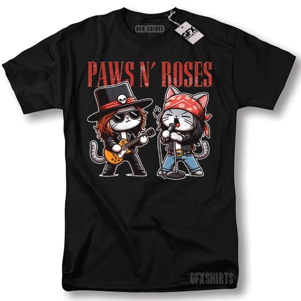Paws N Roses Funny Cat Lover Guns N Roses Parody Gift Graphic T-shirt Unisex T-Shirt S