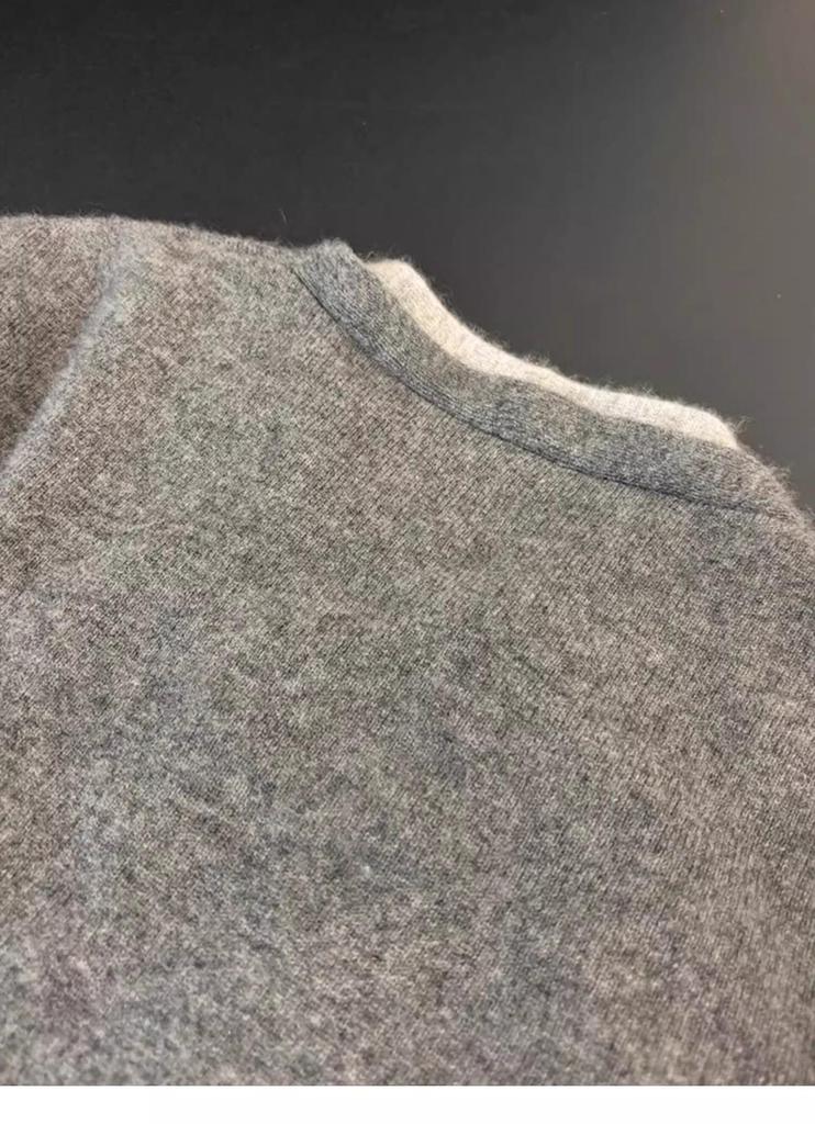 2025 Women's V-Neck Grey Color Block Wool Cardigan - Layered Two-Piece Knitwear for Early Autumn