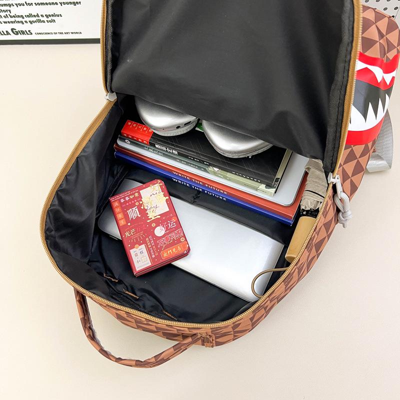 Shark Print Student Backpack, Large Capacity, Trendy, Fun, and Fashionable