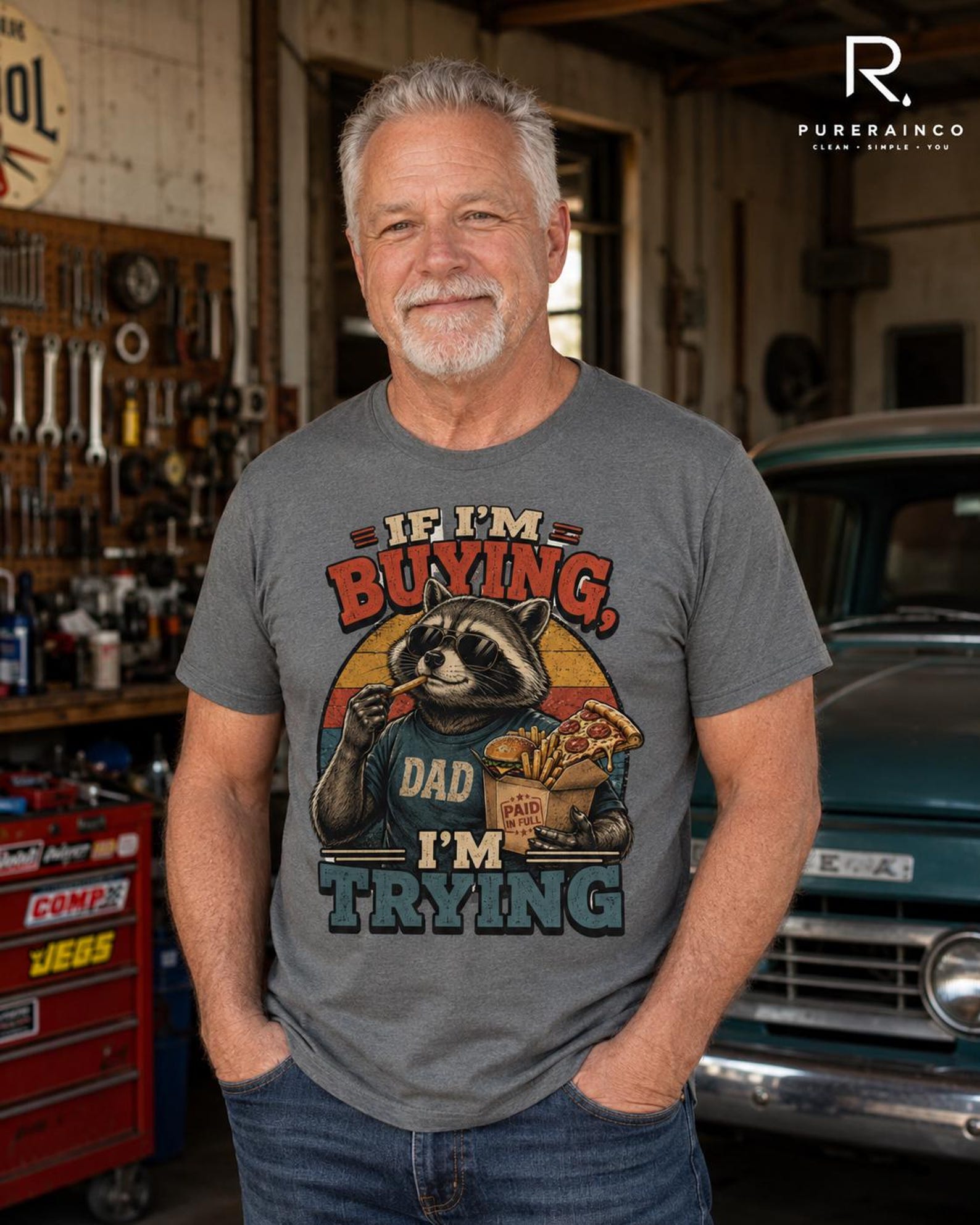 Funny Raccoon Dad Tax T-Shirt, Retro If I m Buying, I m Trying Tee 3XL