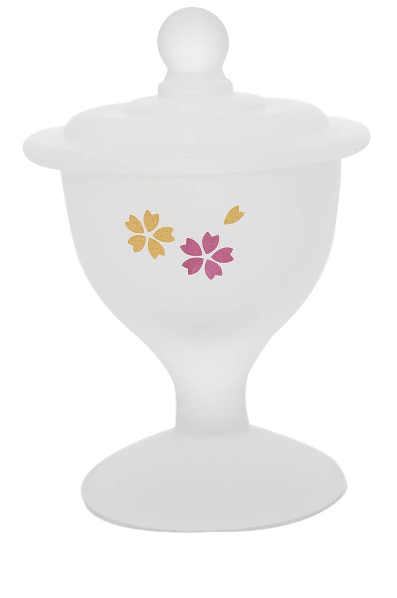 

Easy-to-use water container with cherry blossom pattern, made of frosted white glass, suitable for Buddhist altars.