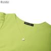 ZANZEA Women Casual V-Neck Summer Short Sleeve Solid Color Dress