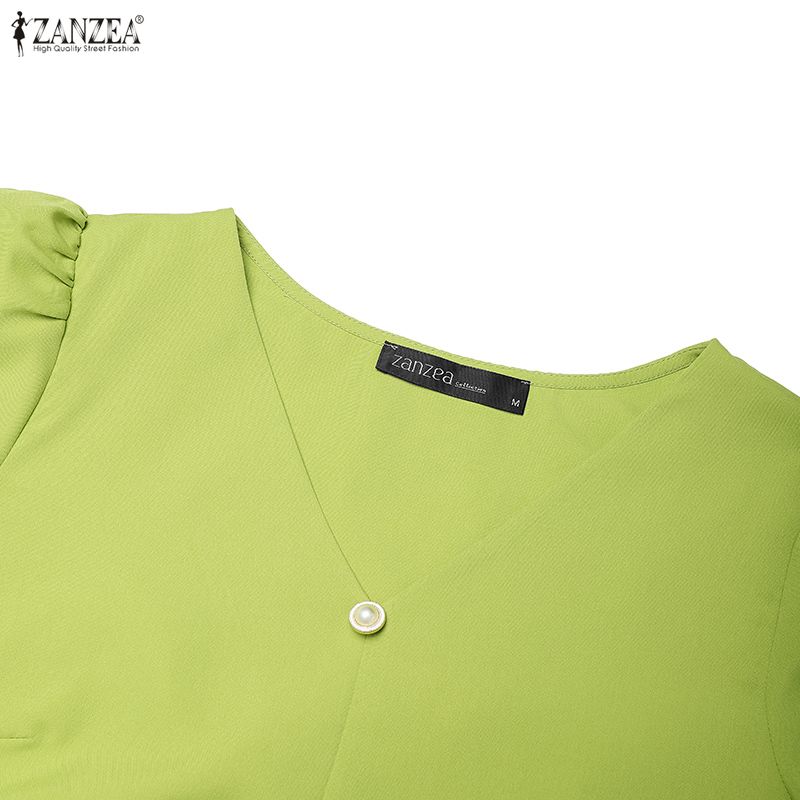 ZANZEA Women Casual V-Neck Summer Short Sleeve Solid Color Dress