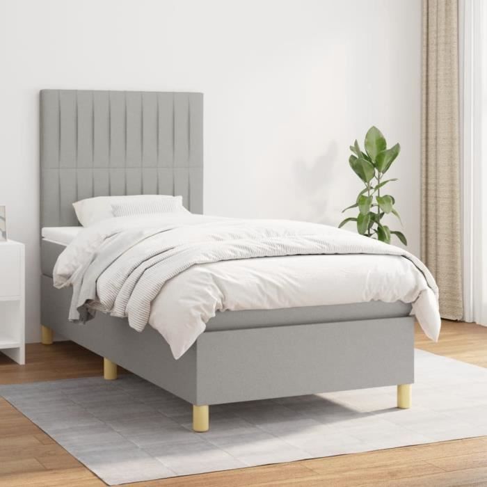 3142473 vidaXL Lit à sommier tapissier avec matelas Gris clair 100x200cm Tissu