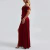 Elegant Solid Color Wrap Waist Fit-and-Flare Midi Maxi Dress With Side Slit High-Waisted Short Sleeve A-Line 2026