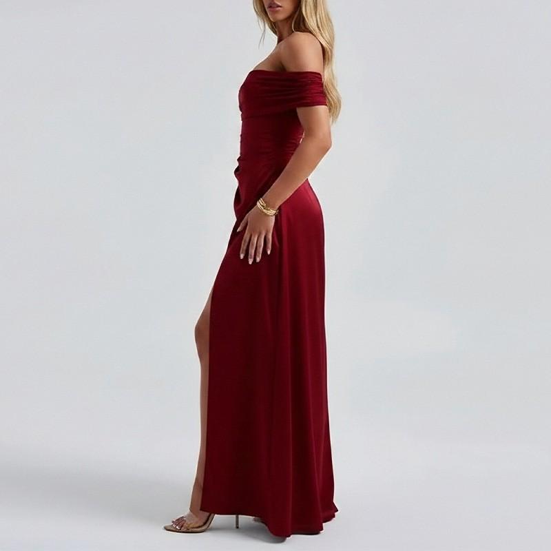 Elegant Solid Color Wrap Waist Fit-and-Flare Midi Maxi Dress With Side Slit High-Waisted Short Sleeve A-Line 2026
