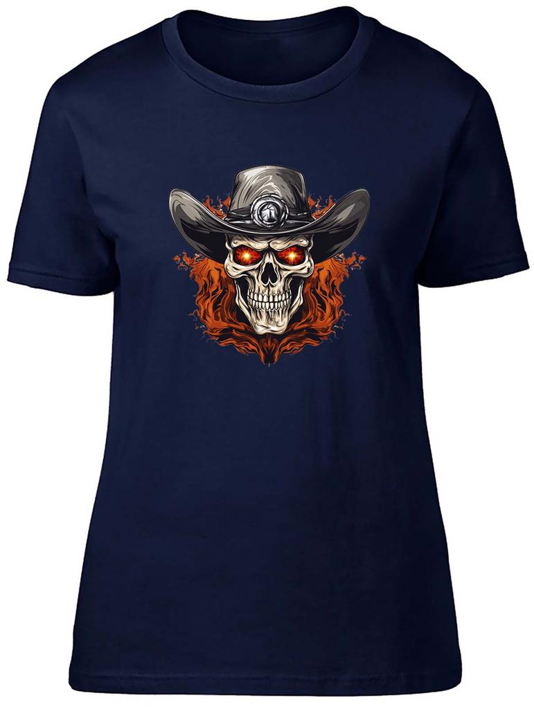 Cowboy Skull Unisexs TShirt Sleketon Head Gothic Flame Ladies Gift Tee