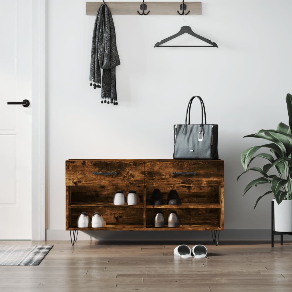 Shoe Bench Smoked Oak 102x35x55 cm Wood Based Panel