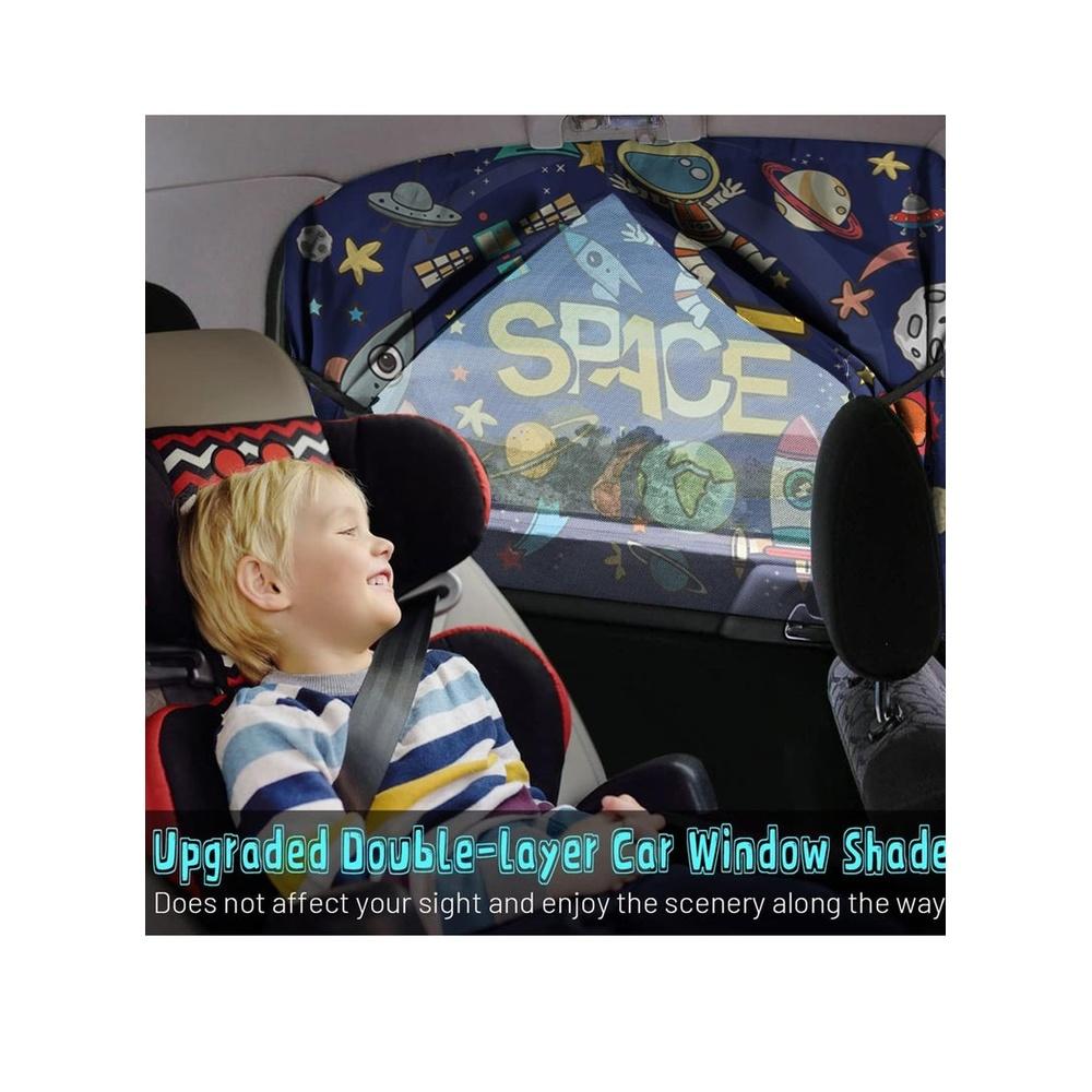Car Window Shade for Baby Magnetic Double Layer Car Sun Shade for Side Windows Full Shade and Half Shade Options Cartoon Patterns Car Window Curtain