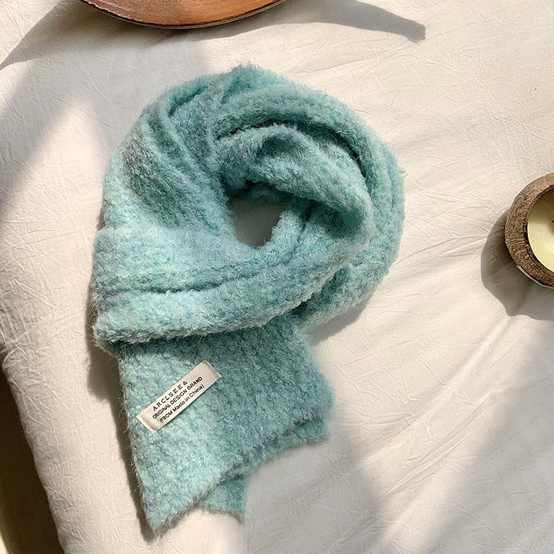 Knitted scarf women's winter new solid color versatile warm imitation cashmere soft waxy plush scarf scarf