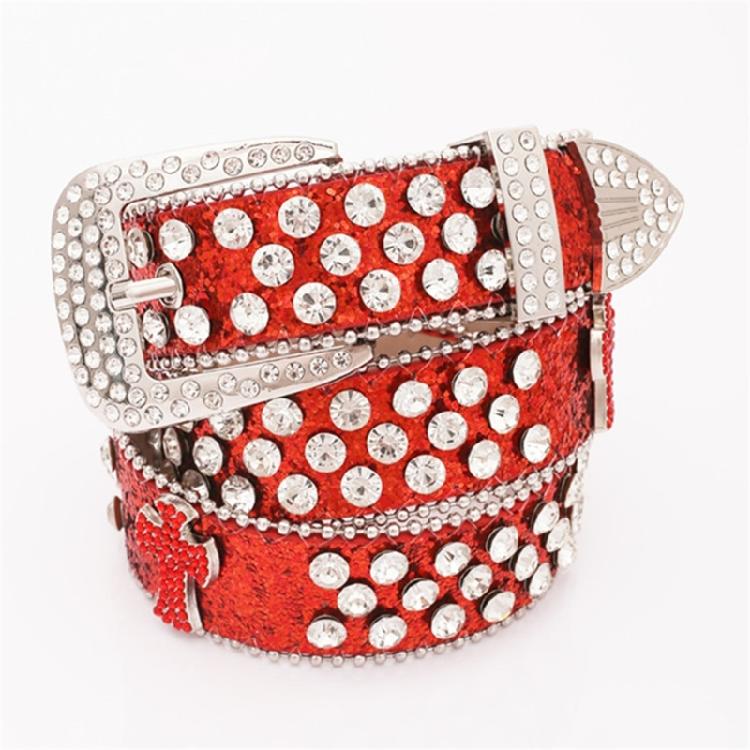 Sequins Waist Belt with Diamond Pin Buckle Adult Personality PU Waist Belts for Adult Costume Pants Adjustable Length