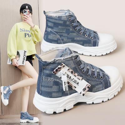 Fashion Women Sneakers New Canvas High-top Women Shoes Breathable Denim Sneakers Women Summer Thick Bottom Heightening Casual Shoes