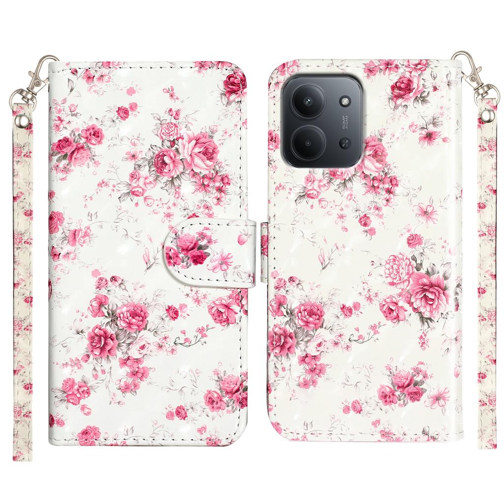 For Xiaomi Redmi 15C 4G (EU) (173mm)/15C 5G (EU) (173mm)/Poco C85 4G (173mm) Case Pattern Print Leather Phone Cover with Strap