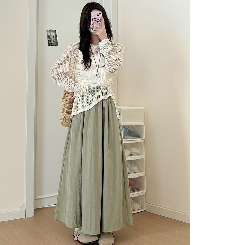 Summer High Waist A Line Skirt With Pleated Design For Casual Wear