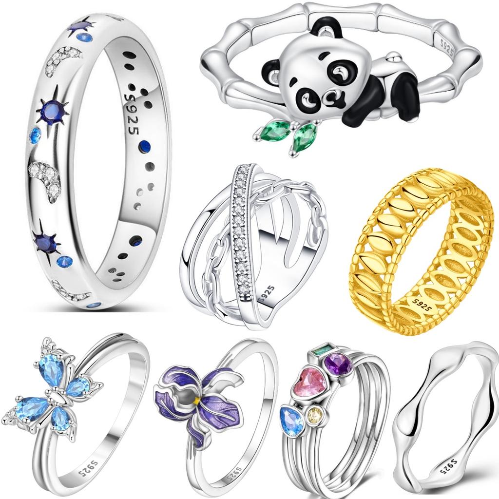 Orstarry S925 Silver Sparkling Starry Night Closed Ring For Women Finger Ring Personality Jewelry Party Trendy Gifts