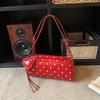 Light Luxury Texture Red Polka Dot Shoulder Bags Women's New Trend PU Leather Zippers Underarm Bag Simple Vintage Lady Handbags
