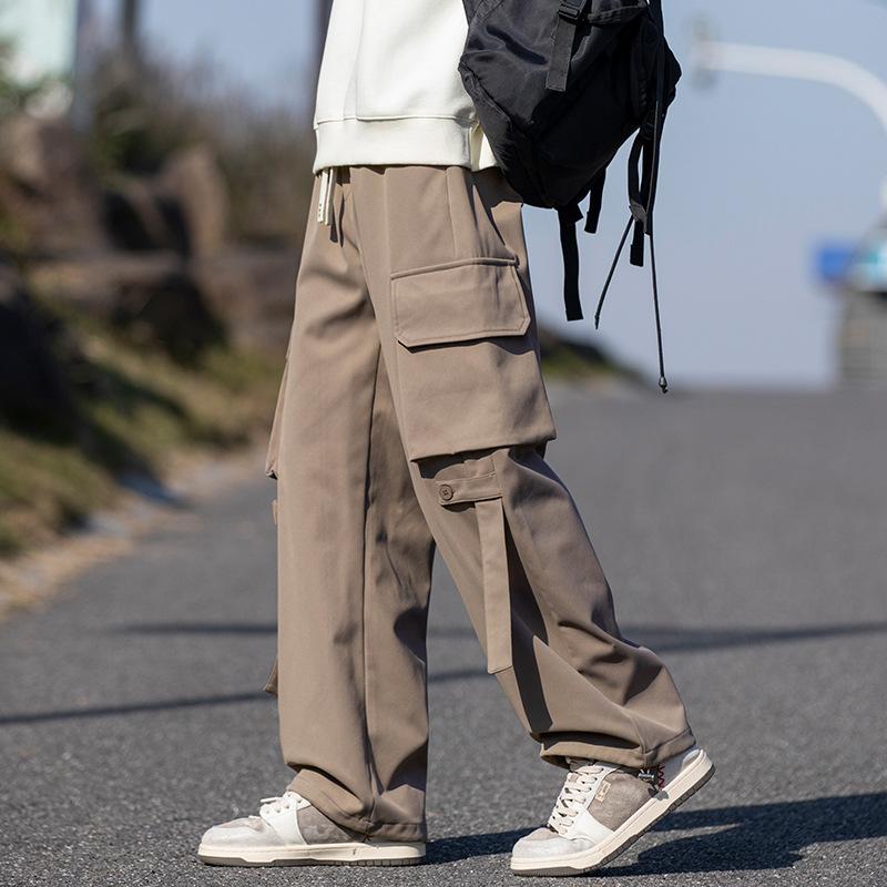 Overalls men's trendy brand spring enlarged multi-pocket casual pants loose straight pants men's pants