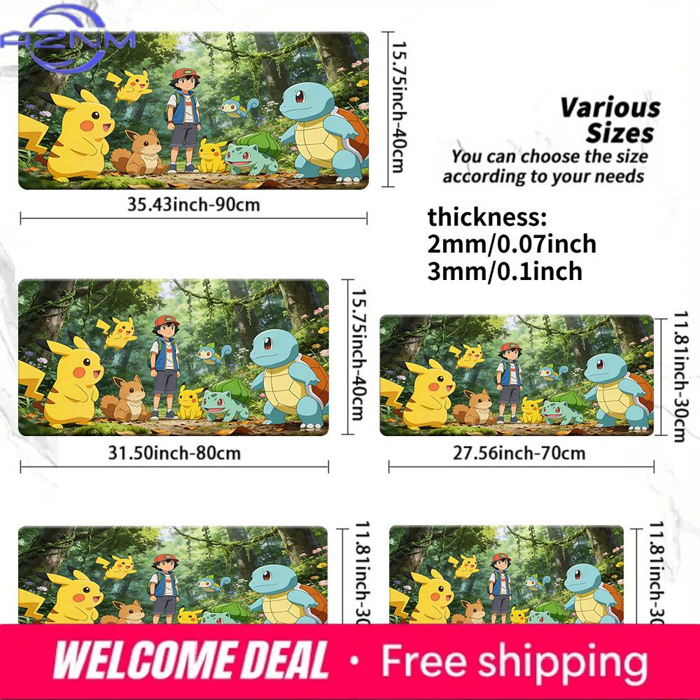 Pokemon Ash  Pikachu Forest Adventure Gaming Desk Mat NonSlip Washable Mouse Pad 30x80x0.2cm