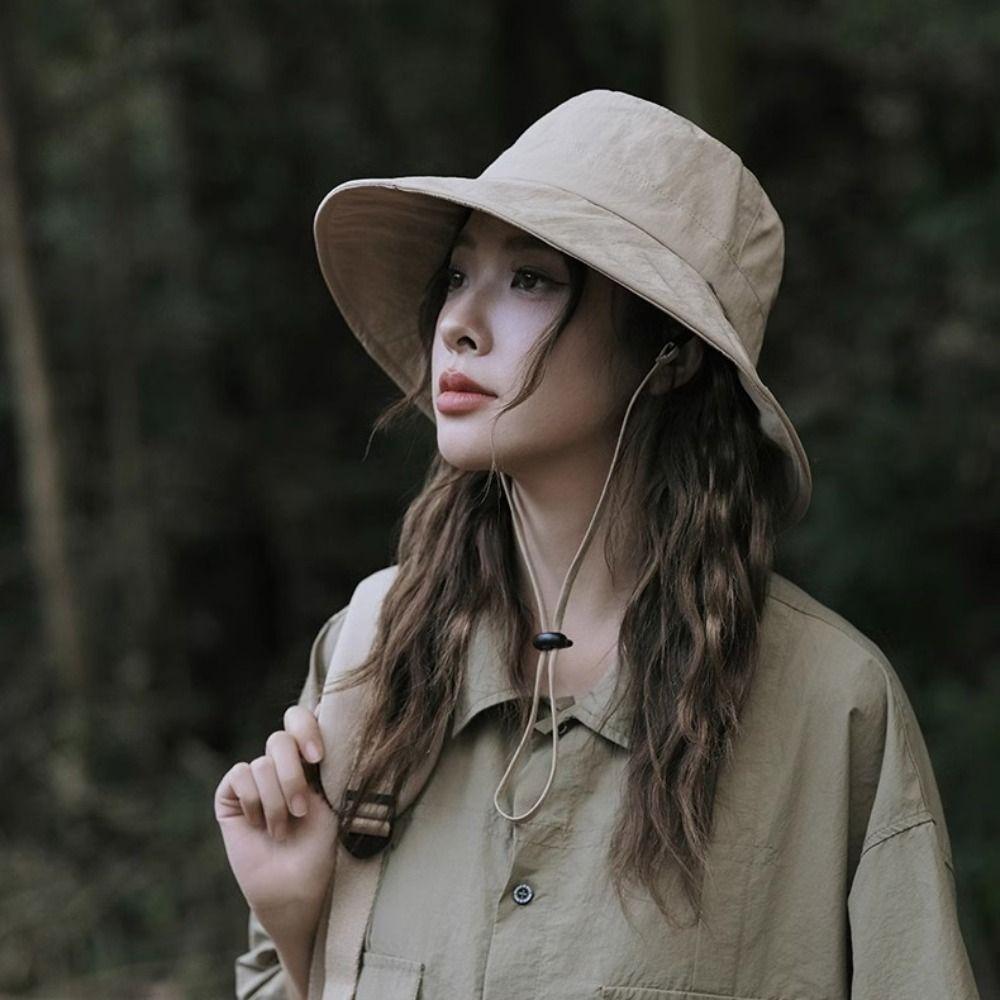 Japanese Wide Brim Sun Hat UV Protection Quick Dry Bucket Hat Drawstring Fishmen Hat  Fishing