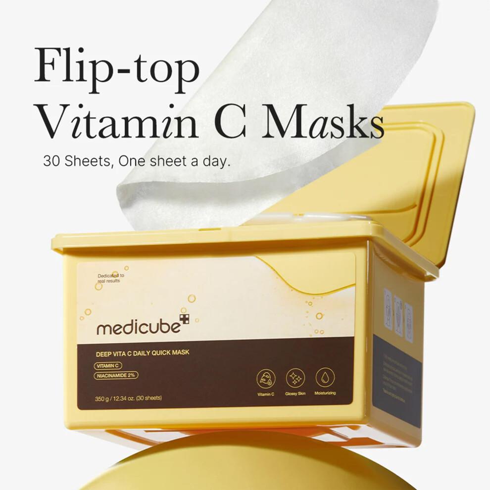 Medicube Deep Vita C Daily Quick 30 Sheet Masks - Vegan Certified  Quick Dispenser  Triple Vitamin Complex For Radiance and Hydration - Korean Face Ma
