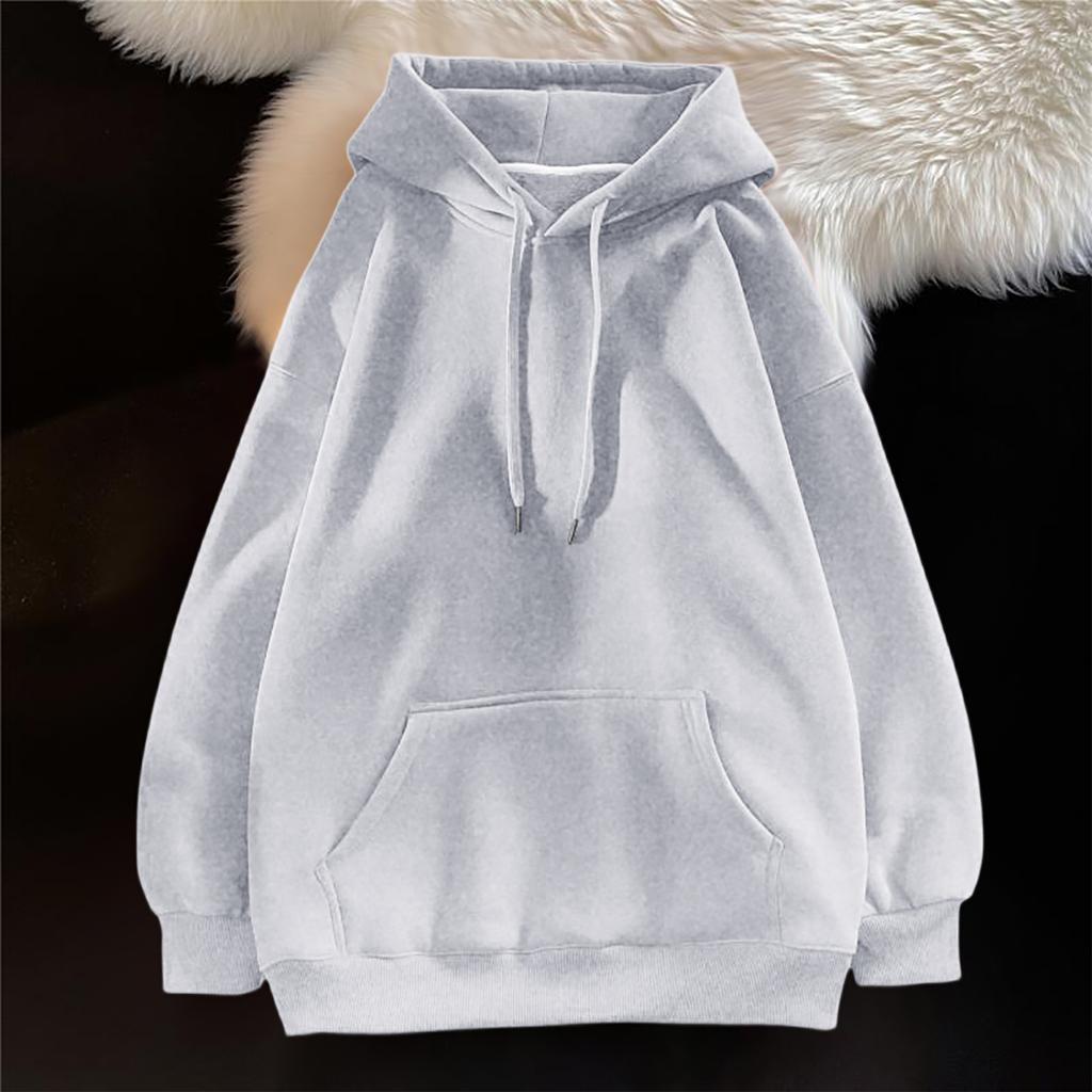Ladies' Casual And Fashionable Solid Color Long Sleeved Hooded Warm Shirt Loose And Comfortable Hoodie