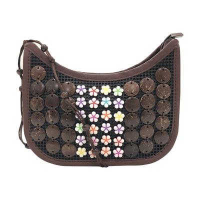 RSINC Handcrafted Coconut Shell Wooden Sling Bag for Women  Brown White B0DVSQB3VF