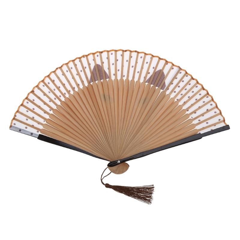 Cartoon Cat Hand Fan Chinese Japanese Folding Fan Silk Handheld Fan for Wedding Dancing Party Church Gifts Decoration