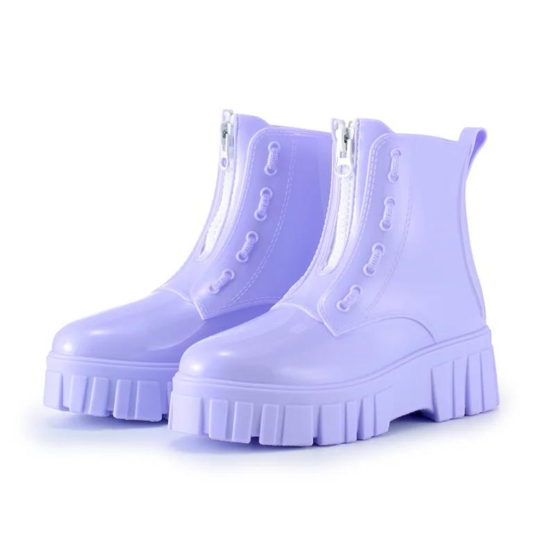 Fashion Mid Tube High Top Motorcycle Rain Boots  Women's Anti Slip and Wear-resistant Rain Shoes  Women Fashion Punk Thick Soled Shoes