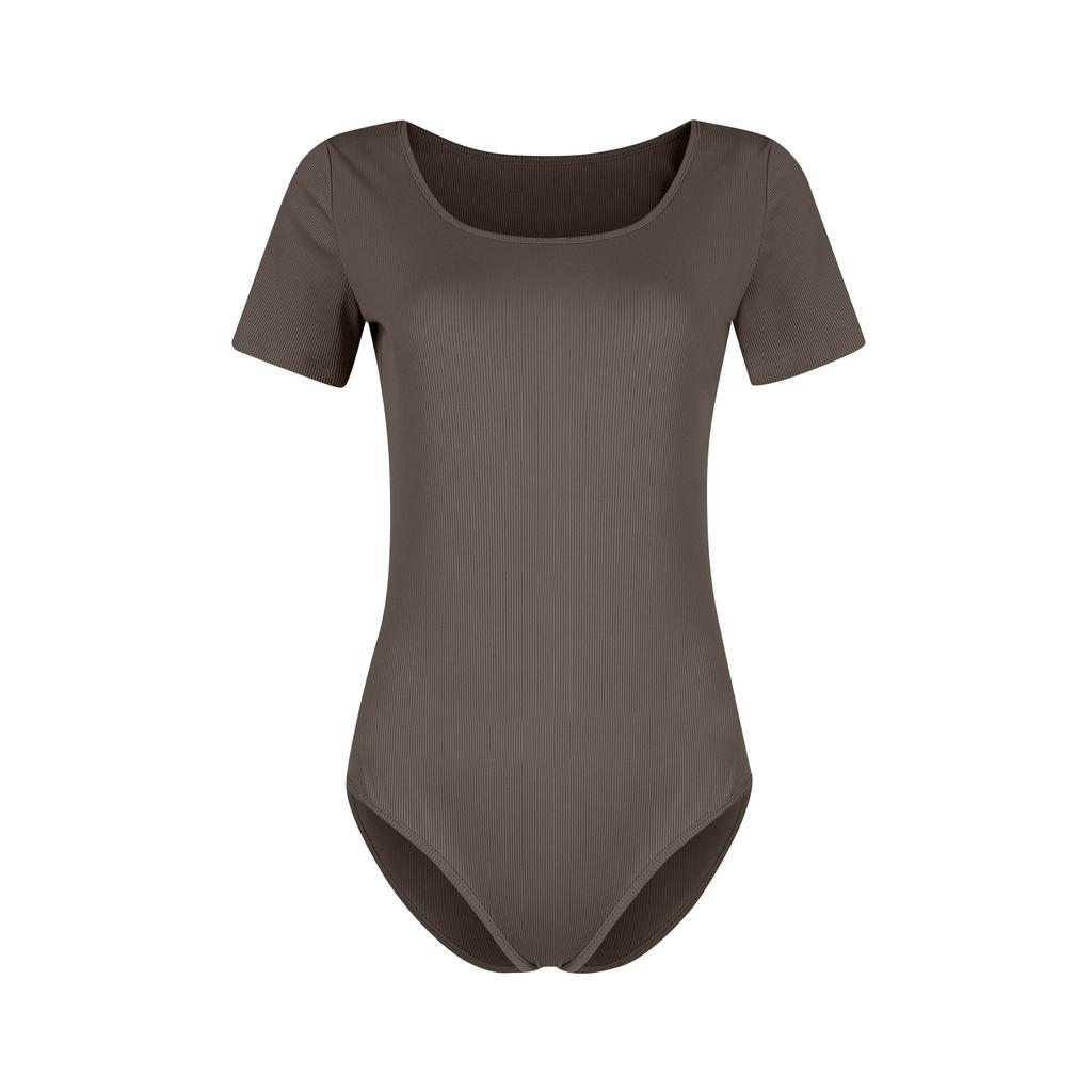 Women's Regular Fit Casual Fashion Sexy Color Button Ribbed Short Sleeve Slim Fit Bodysuit