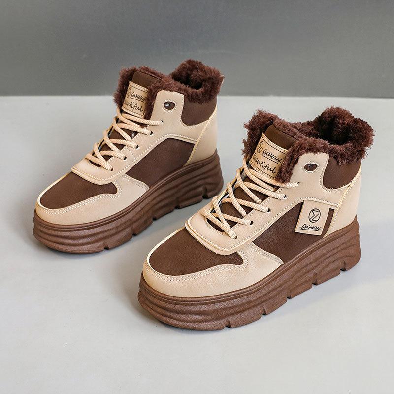 

W3678 new winter velvet inner height increase women s shoes high-top cotton shoes thick-soled warm simple student cotton shoes 35 темно-коричневого