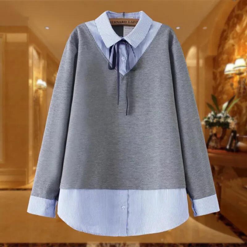 Maglia a maniche lunghe taglie forti da donna Collezione Primavera Autunno Felpa con design patchwork